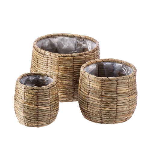 Set 3 ghivece flori fibre naturale maro III 18 x 19 cm, 24,5 x 22 cm, 31 x 25 cm