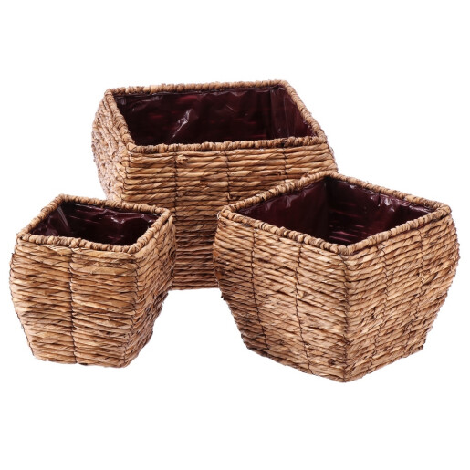 Set 3 ghivece flori fibre naturale maro II 18 x 18 x 19 cm, 24,5 x 24,5 x 22 cm, 31 x 31 x 25 cm
