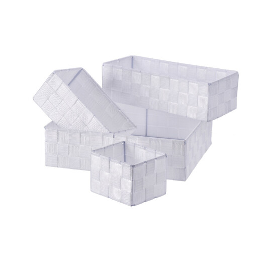 Set 4 cosuri depozitare textil alb 12,5 x 10 x 8,5, 19 x 12 x 8,5, 29 x 12 x 8,5,  31 x 26 x 9 cm