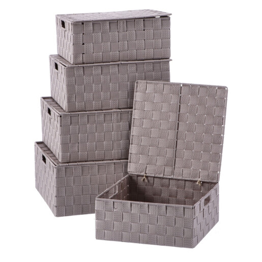 Set 5 cutii depozitare polietilena maro 28 x 28 x 12, 30 x 30 x 13, 32 x 32 x 14, 34 x 34 x 15, 36 x 36 x 16 cm