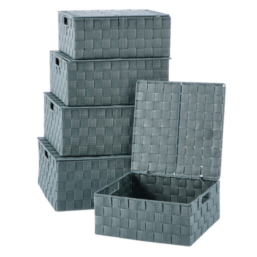 Set 5 cutii depozitare polietilena verde 28 x 28 x 12, 30 x 30 x 13, 32 x 32 x 14, 34 x 34 x 15, 36 x 36 x 16 cm