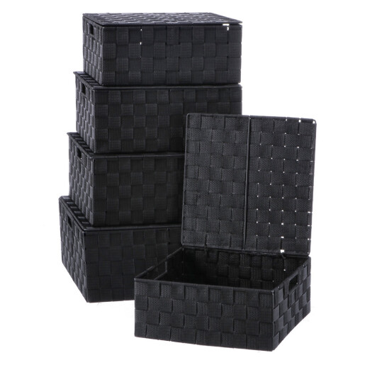 Set 5 cutii depozitare polietilena neagra 28 x 28 x 12, 30 x 30 x 13, 32 x 32 x 14, 34 x 34 x 15, 36 x 36 x 16 cm