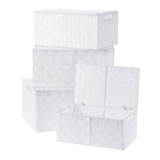 Set 4 cutii cu capac, depozitare, polietilena alba 34,5 x 21,5 x 15, 38,5 x 25,5 x 18,  42 x 29,5 x 20. 46 x 33,5 x 22 cm