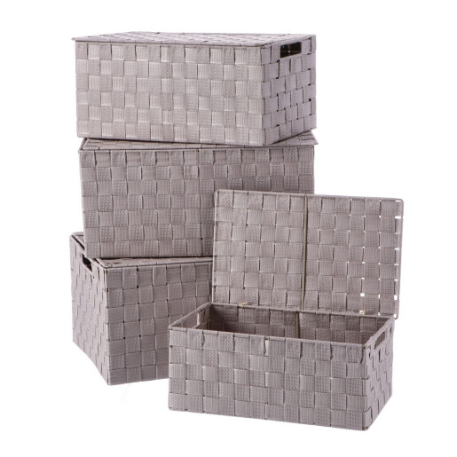 Set 4 cutii cu capac, depozitare, polietilena maro 34,5 x 21,5 x 15, 38,5 x 25,5 x 18,  42 x 29,5 x 20. 46 x 33,5 x 22 cm