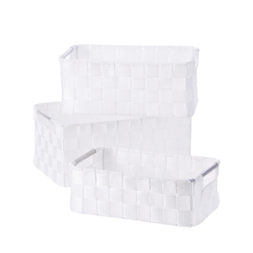 Set 3 cosuri depozitare textil alb 26 x 16 x 9 cm, 28 x 18 x 11,5 cm, 30 x 20 x 13,5 cm