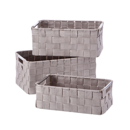 Set 3 cosuri depozitare textil maro 26 x 16 x 9 cm, 28 x 18 x 11,5 cm, 30 x 20 x 13,5 cm