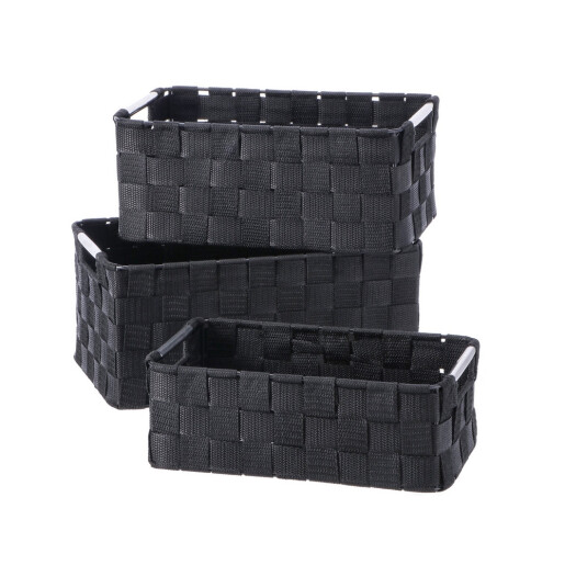 Set 3 cosuri depozitare textil negru 26 x 16 x 9 cm, 28 x 18 x 11,5 cm, 30 x 20 x 13,5 cm