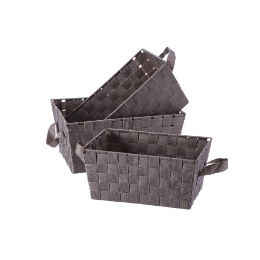 Set 3 cosuri depozitare textil maro 30 x 20 x 14 cm, 32,5 x 22,5 x 15 cm, 35 x 25 x 16 cm