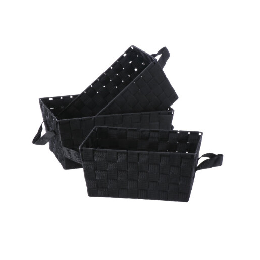 Set 3 cosuri depozitare textil negru 30 x 20 x 14 cm, 32,5 x 22,5 x 15 cm, 35 x 25 x 16 cm