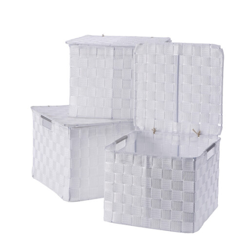 Set 3 cutii depozitare cu capac polietilena alba 25 x 25 x 20, 27 x 27 x 21, 30 x 30 x 22 cm