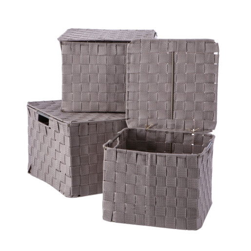 Set 3 cutii depozitare cu capac polietilena maro 25 x 25 x 20, 27 x 27 x 21, 30 x 30 x 22 cm