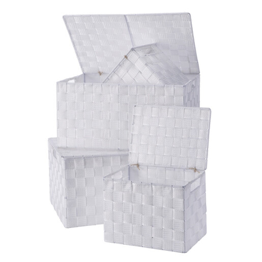 Set 4 cutii depozitare cu capac albe 23 x 17 x 19, 38 x 27,5 x 20, 40 x 29,5 x 20,5 cm