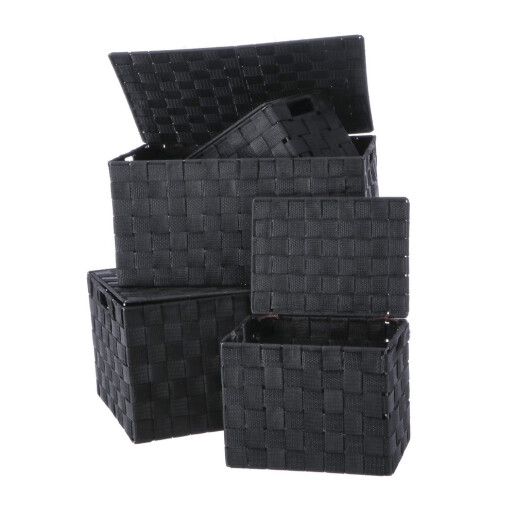 Set 4 cutii depozitare cu capac negre 23 x 17 x 19, 38 x 27,5 x 20, 40 x 29,5 x 20,5 cm