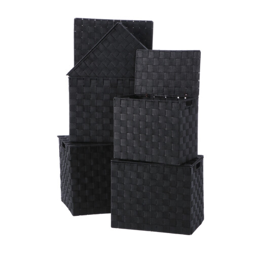 Set 5 cutii depozitare cu capac negru 28 x 18 x 25,5, 30 x 20 x 26,5, 32 x 22 x 27,5, 34 x 24 x 28,5, 36 x 26,5 x 30 cm