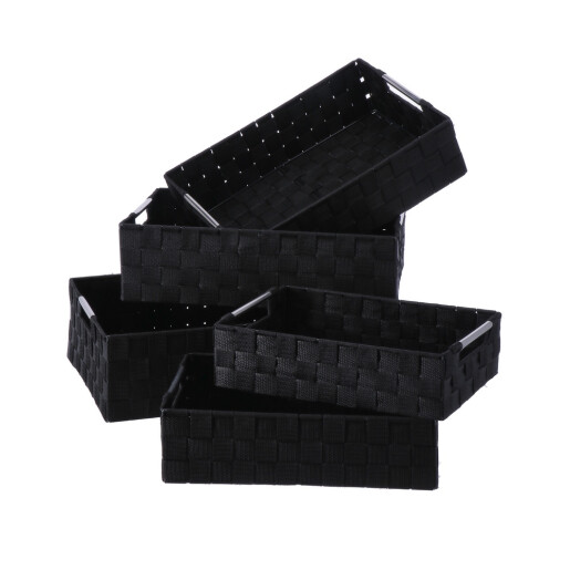 Set 5 cosuri depozitare negre 30 x 20 x 8, 32,5 x 22,5 x 9, 35 x 25 x 10, 38 x 28 x 11,  40 x 30 x 12 cm