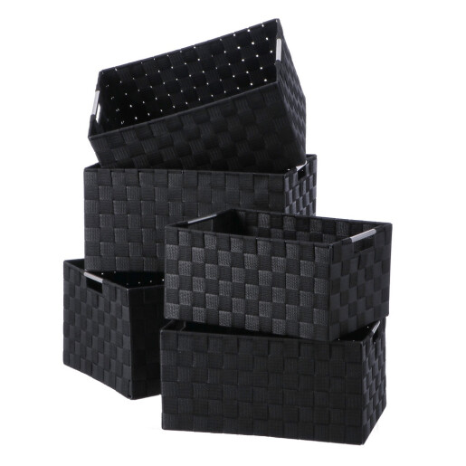 Set 5 cosuri depozitare negre 32 x 21 x 16 cm,  34 x 23 x 17 cm,  36 x 25 x 18 cm, 37 x 27 x 19 cm, 40 x 29 x 20 cm