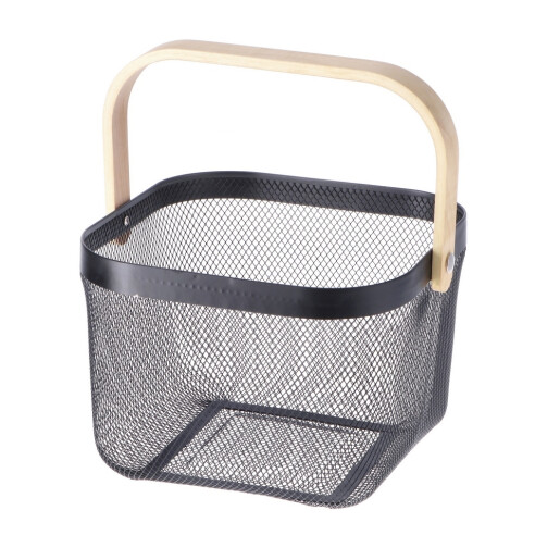 Cos depozitare metal negru lemn natur 25,5 x 17,5 cm