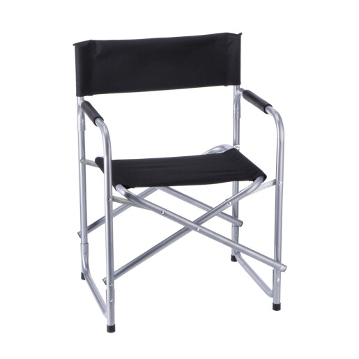Scaun gradina pliabil textil negru fier argintiu 55 x 47 x 78 cm