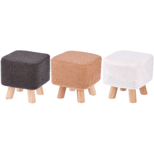 Set 3 tabureti lemn textil buclat multicolor 27 x 27 x 26 cm