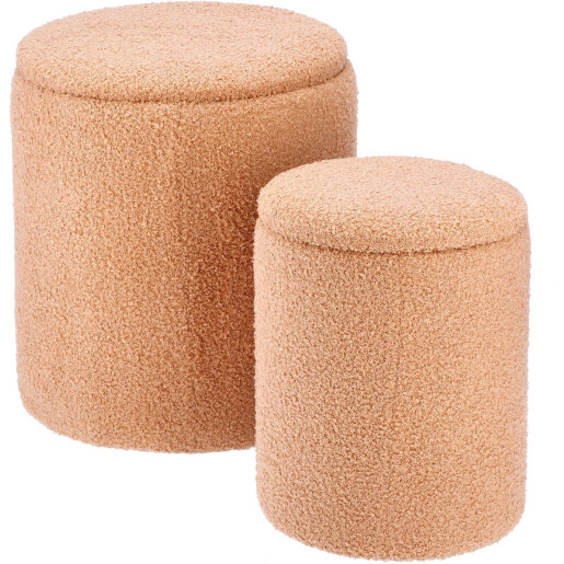 Set 2 tabureti textil roz piersica 32 x 37, 39 x 44 cm