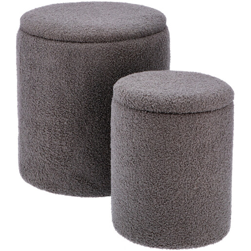 Set 2 tabureti textil gri 32 x 37, 39 x 44 cm