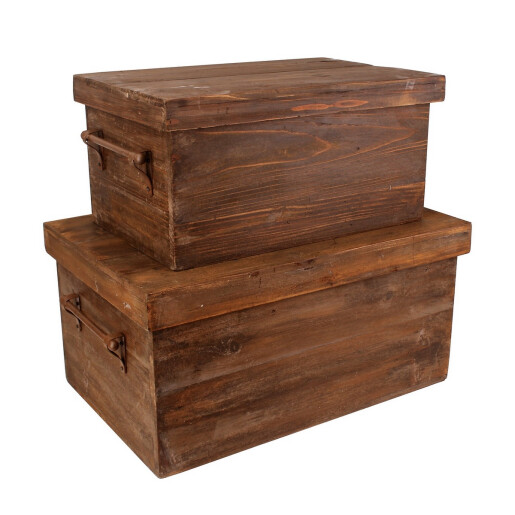 Set 2 cutii depozitare lemn maro 51 x 31 x 23,5, 61 x 38 x 28 cm