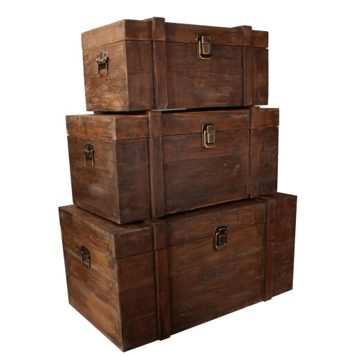 Set 3 cufere depozitare lemn maro 60 x 32 x 28, 70 x 40 x 33,5,  80 x 48 x 41 cm