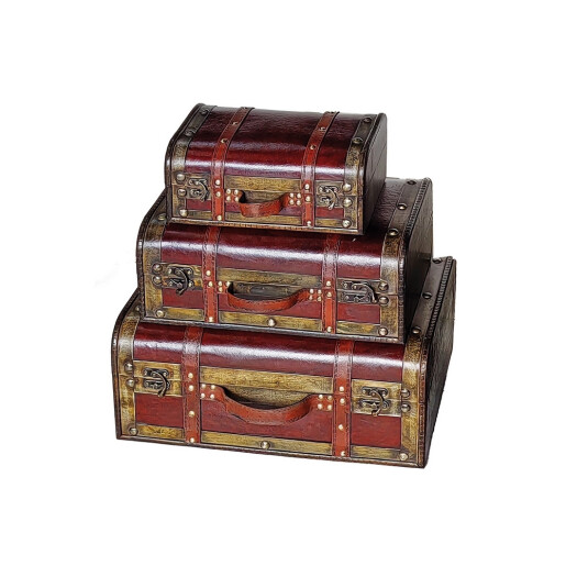 Set 3 cutii depozitare Valize, mdf  piele ecologica maro 28 x 16 x 10,  40 x 23 x 15, 45 x 31 x 18 cm