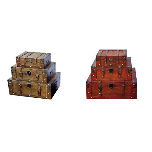 Set 6 cufere depozitare lemn piele maro  28 x 16 x 11, 40 x 23,5 x 16, 50 x 30 x 20 cm