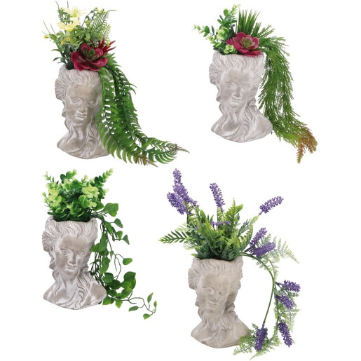 Set 4 plante artificiale multicolore in ghiveci 18 x 14 x 34 cm