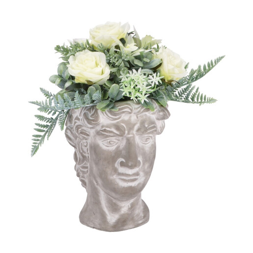 Vaza ceramica cu plante artificiale verzi albe 18 x 18 x 36 cm