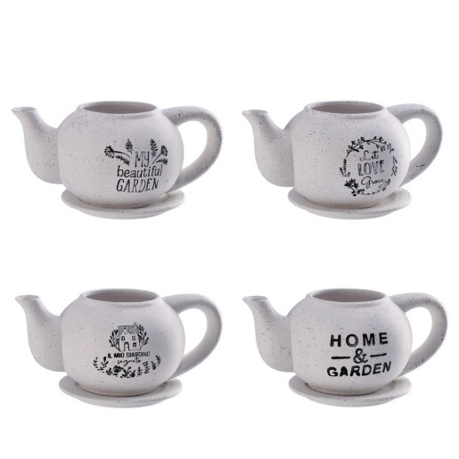 Set 4 ghivece flori ceramica alba neagra Ceainic 31 x 19 x 13 cm