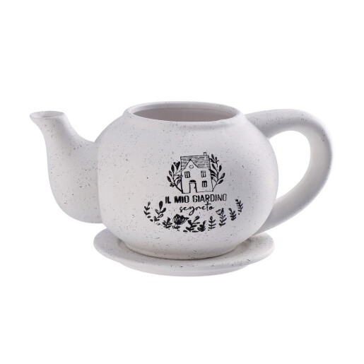 Ghiveci flori ceramica alba neagra Ceainic Giardino 31 x 19 x 13 cm
