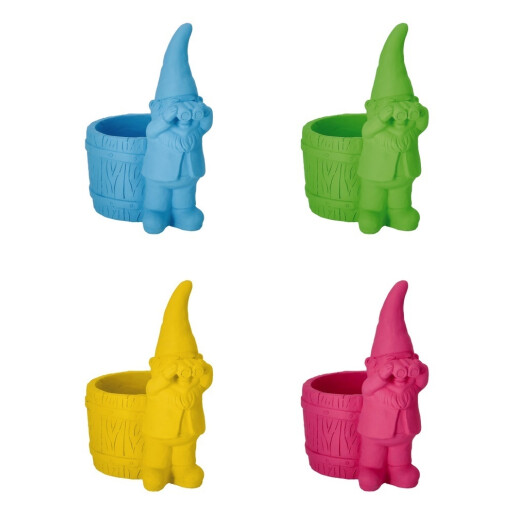 Set 4 ghivece flori ciment multicolor Gnomi 20 x 13,5 x 23 cm