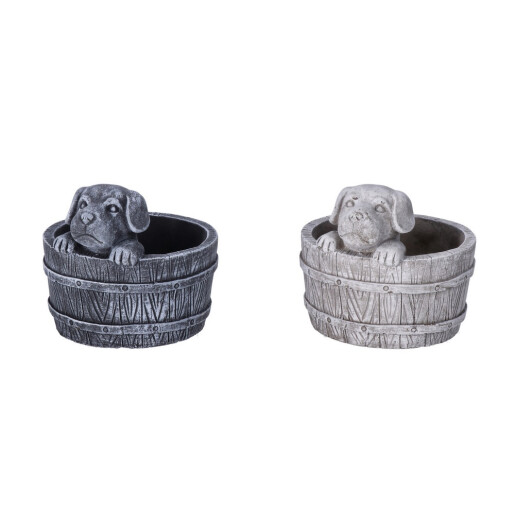 Set 2 ghivece flori ciment gri negru Catelusi 18,5 x 15 cm