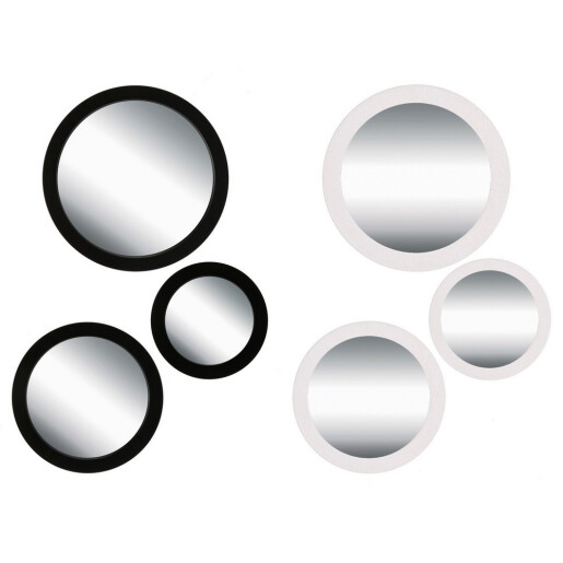 Set 6 oglinzi perete rama plastic alb negru 17,5 cm, 22,5 cm, 28 cm