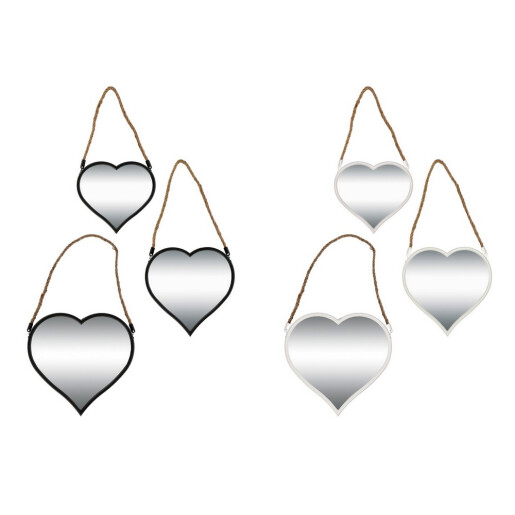 Set 6 oglinzi perete rama plastic alb negru Inimioare 20,5 x 2,5 x 18,5 cm, 23,5 x 2,5 x 23,5 cm,  27,5 x 2,5 x 26,5 cm