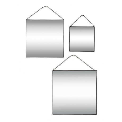 Set 3 oglinzi perete rama fier negru 20 x 20 cm, 30 x 30 cm, 35 x 35 cm