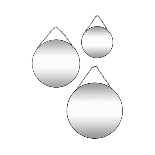 Set 3 oglinzi perete rama fier negru 20 cm, 30 cm, 35 cm