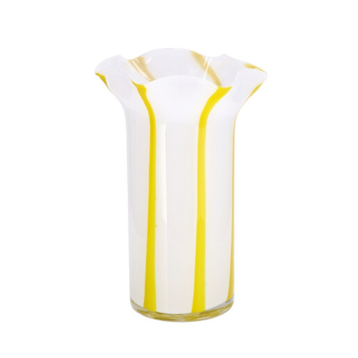 Vaza flori sticla alba galbena 16 x 25 cm