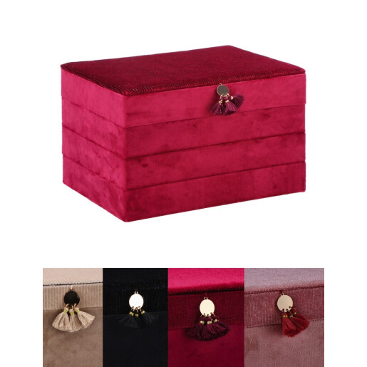 Caseta bijuterii catifea rosie 25 x 18,5 x 15 cm