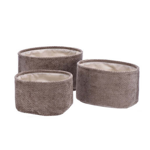 Set 3 cosuri depozitare textil maro 26 x 20,5 x 15,5,  30 x 22,5 x 17,5,  33 x 25 x 18,5 cm