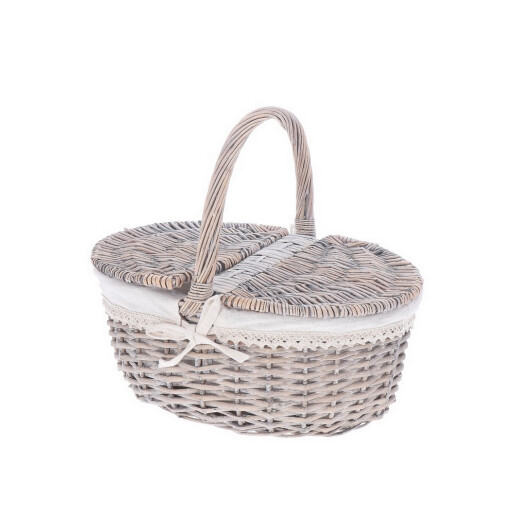 Cos depozitare lemn salcie gri textil crem 36,5 x 25 x 31 cm