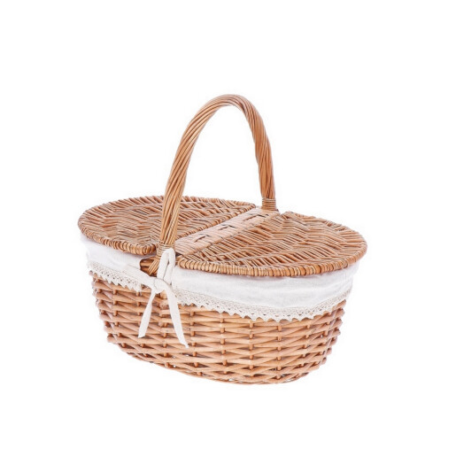 Cos depozitare lemn salcie maro textil crem 36,5 x 25 x 31 cm
