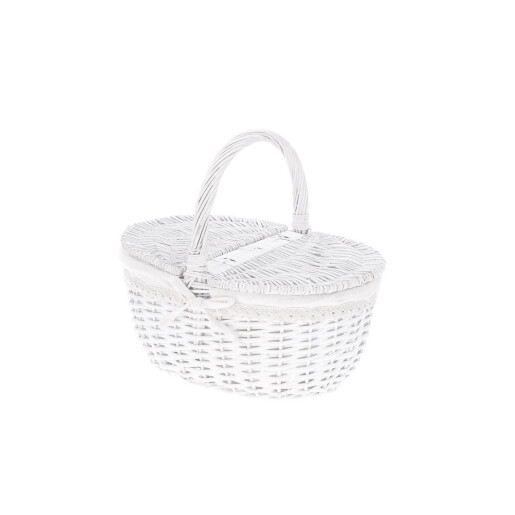 Cos depozitare lemn salcie textil alb 40,5 x 30 x 36 cm