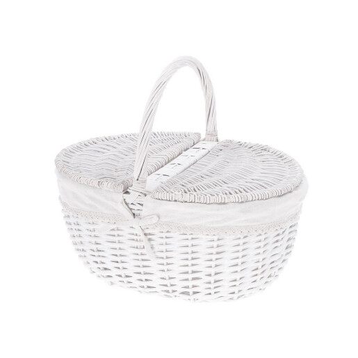 Cos depozitare lemn rachita alb textil crem 45 x 35 x 41 cm