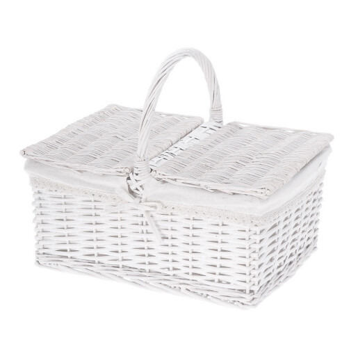 Cos depozitare lemn rachita alb textil crem 44,5 x 34,5 x 37 cm