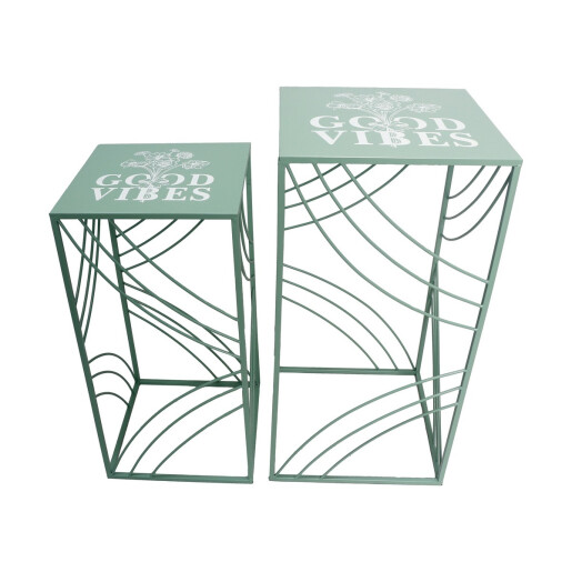 Set 2 suporturi flori fier verde alb 30 x 30 x 60, 35 x 35 x 70 cm