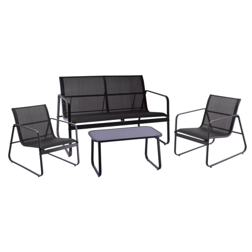 Set mobilier gradina negru 75 x 44,5 x 41, 61,5 x 75 x 76, 114 x 75 x 76 cm
