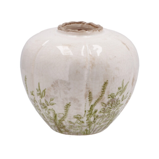 Vaza flori ceramica bej verde 16,5 x 14,5 cm